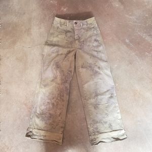 Eco printed embroidered jeans